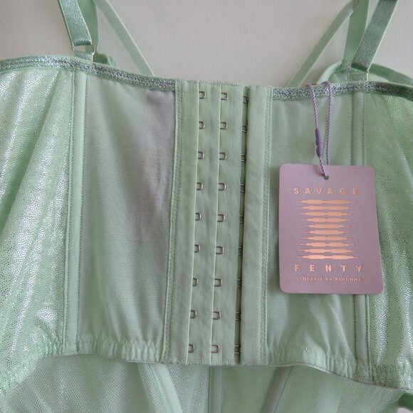 SAVAGE X FENTY Going Platinum Mesh Bustier Corset in Green Mist Metallic L NWT - Picture 10 of 13
